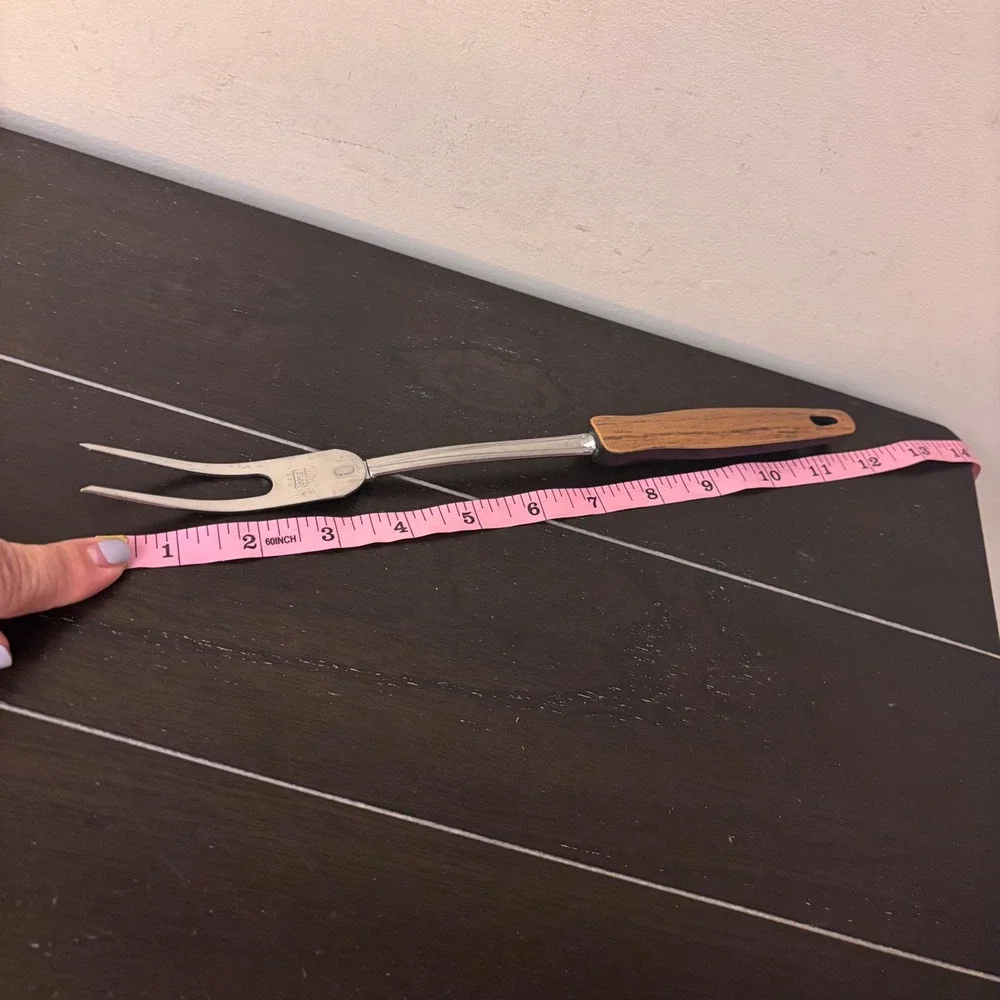 Vintage Ekco‎ | Stainless Steel Meat Carving Fork | Faux Wood Handle USA 12 Inch